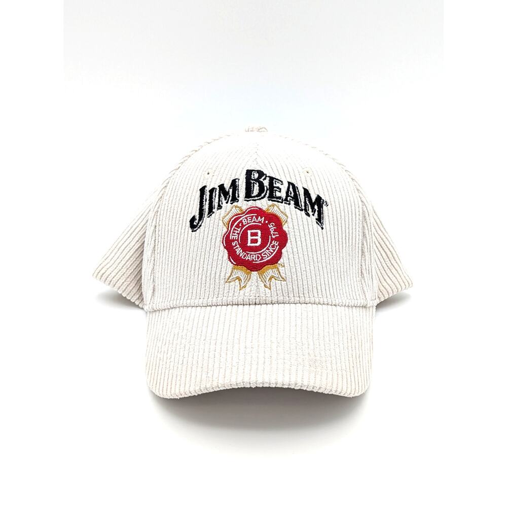 Jim Beam Corduroy Baseball Cap Embroidered Logo Strapback Organic Dad Hat Cream